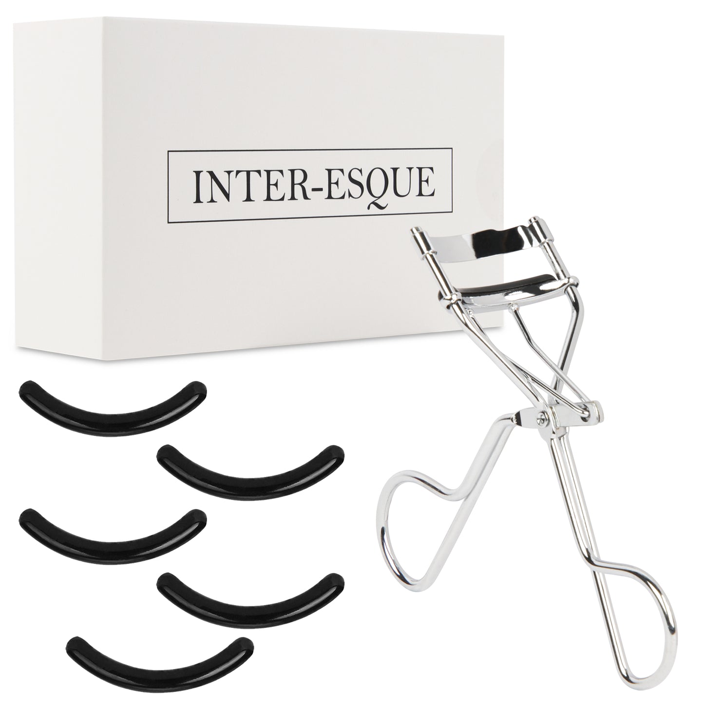 INTER-ESQUE® Wimperkruller - Eyelash Curler + 5x Gratis Extra Siliconen Pad - Zilver