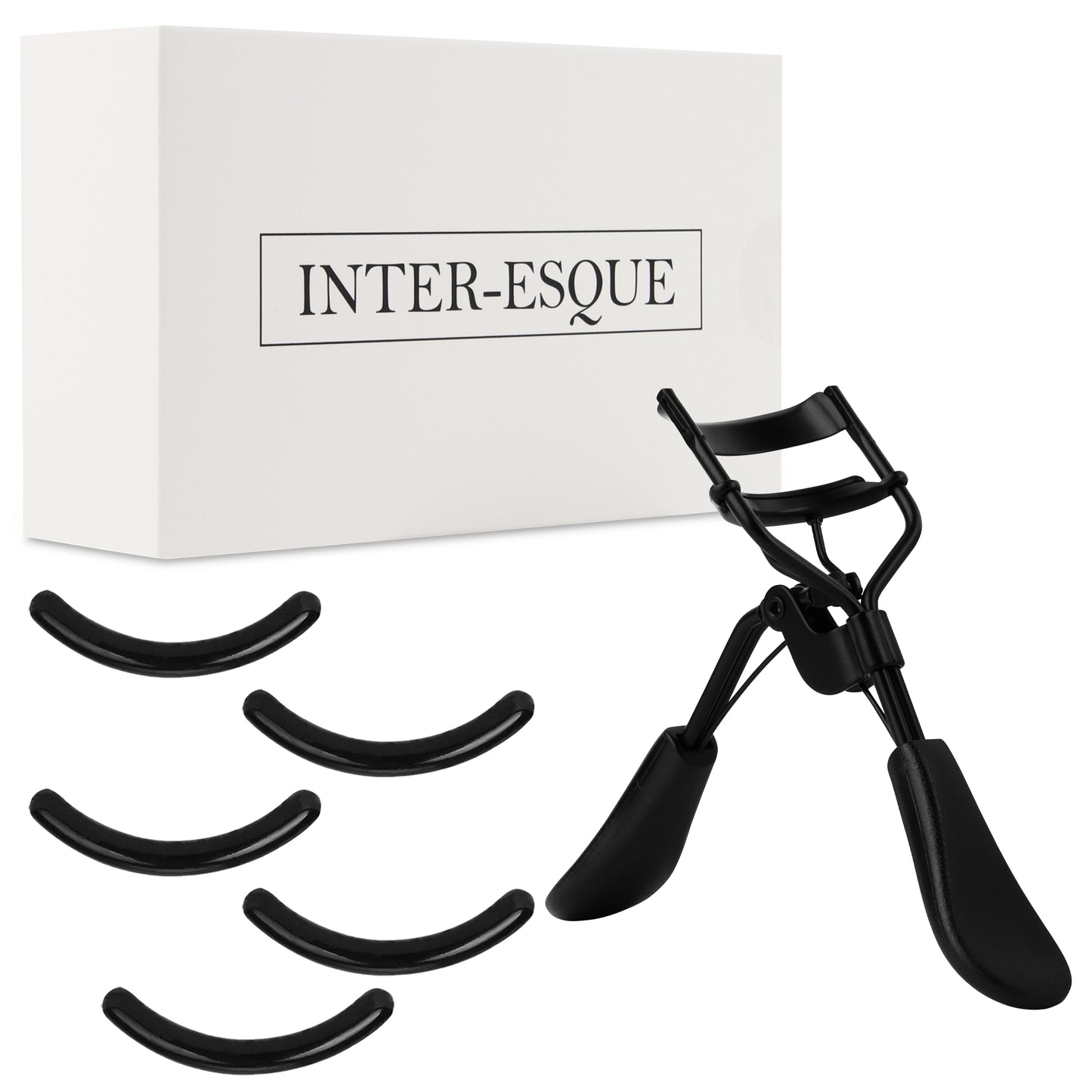 INTER-ESQUE® Wimperkruller - Eyelash Curler + 5x Gratis Extra Siliconen Pad - Zwart