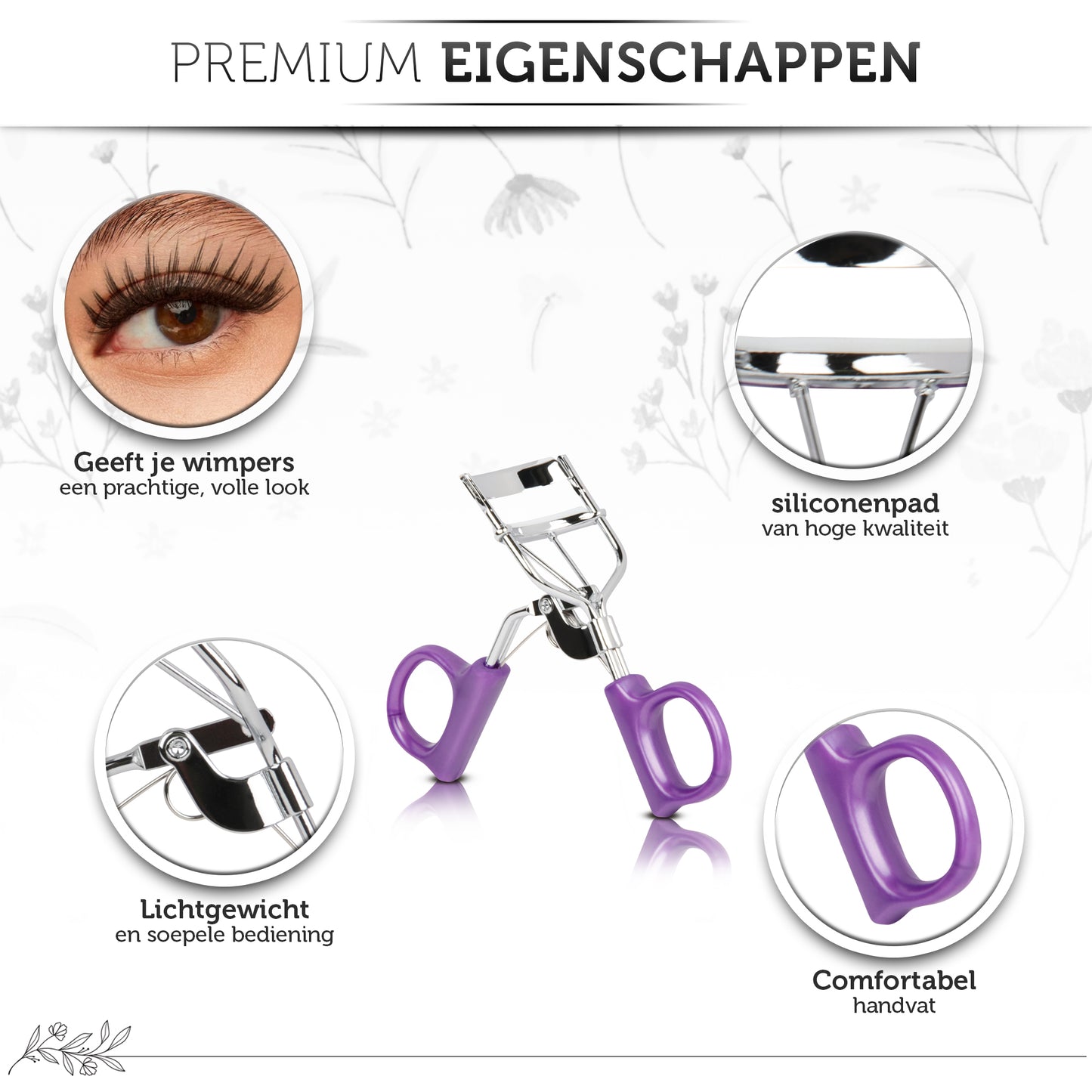 INTER-ESQUE® Wimperkruller - Eyelash Curler + 5x Gratis Extra Siliconen Pad - Paars