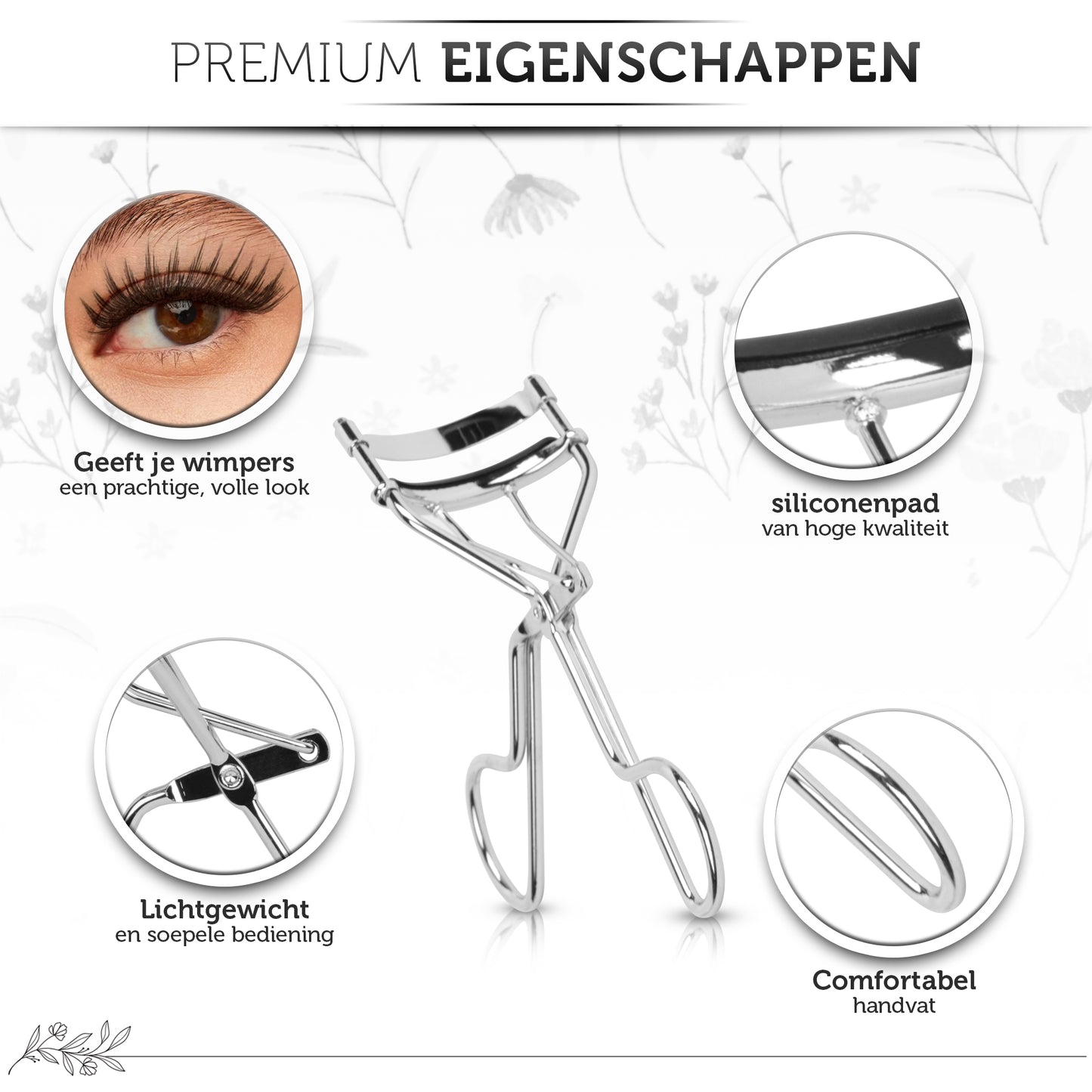 INTER-ESQUE® Wimperkruller - Eyelash Curler + 5x Gratis Extra Siliconen Pad - Zilver