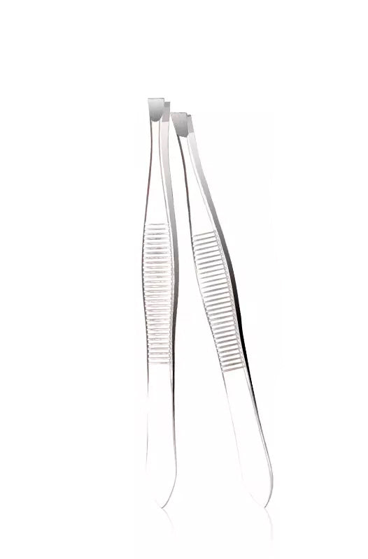 INTER-ESQUE - Epileer pincet - Tweezer - Epileren - Set van 2 - Slanted + Recht - Zilver - INTER-ESQUE