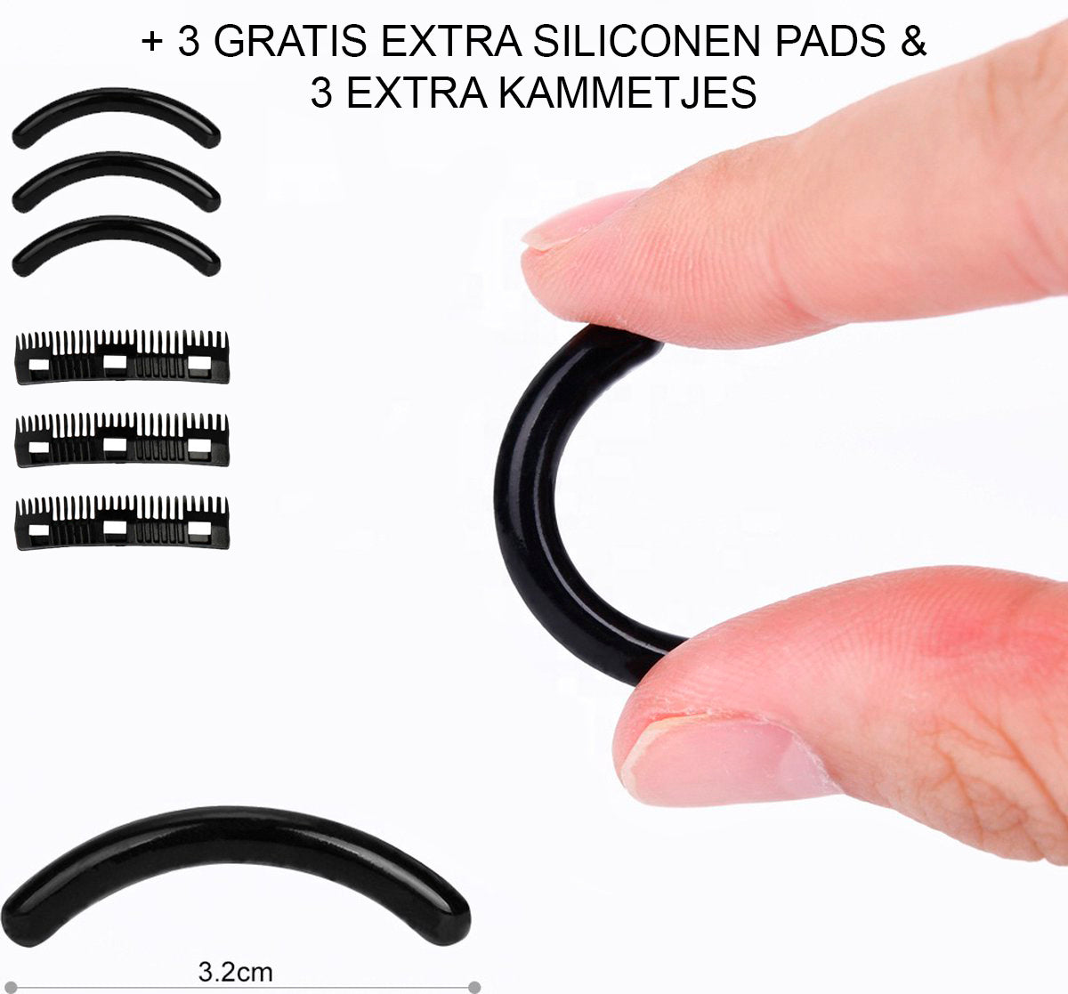 INTER-ESQUE® Wimperkruller - Eyelash Curler + 3x Gratis Extra Siliconen Pad & 3x Extra Kam - Zwart - INTER-ESQUE