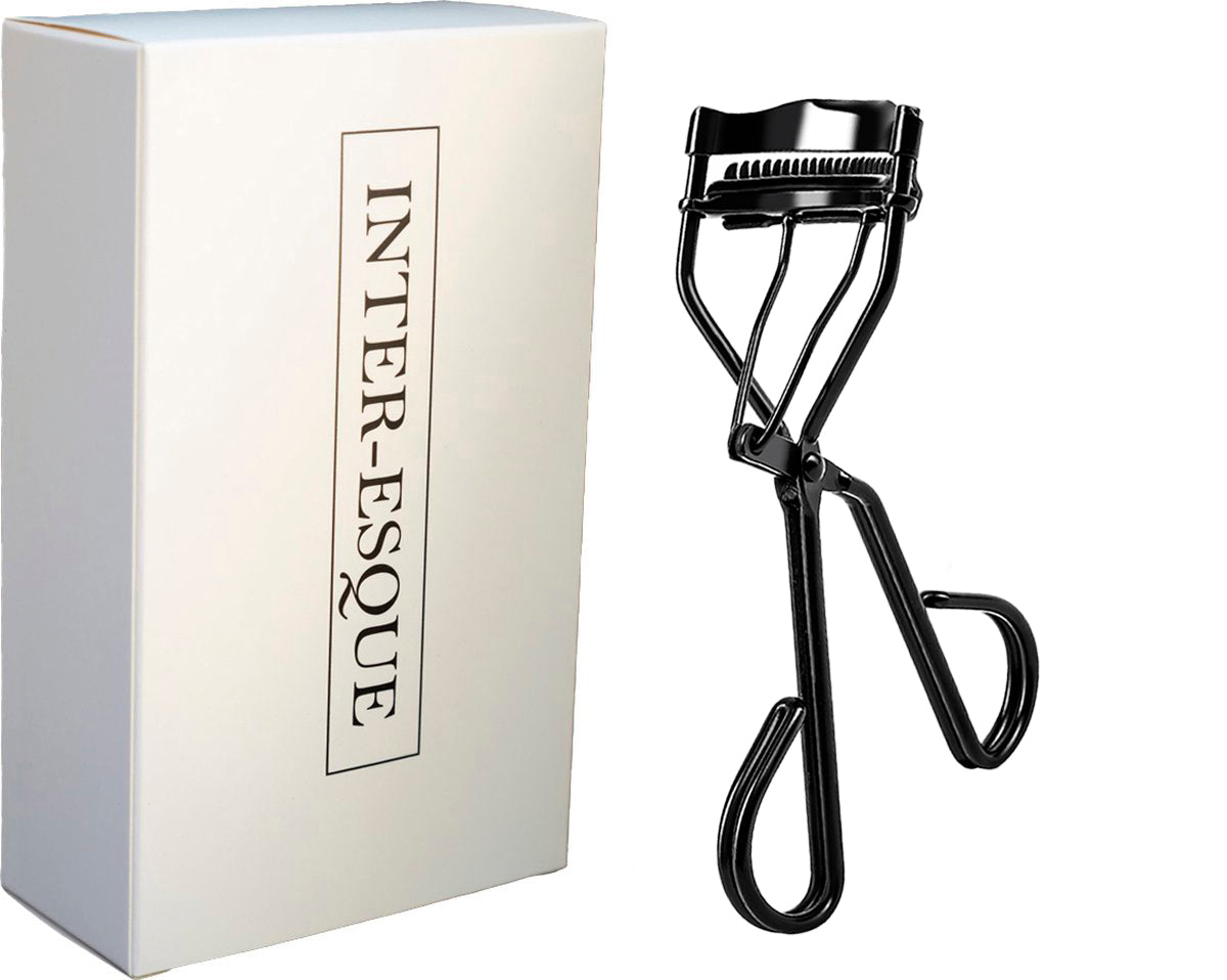 INTER-ESQUE® Wimperkruller - Eyelash Curler + 3x Gratis Extra Siliconen Pad & 3x Extra Kam - Zwart - INTER-ESQUE
