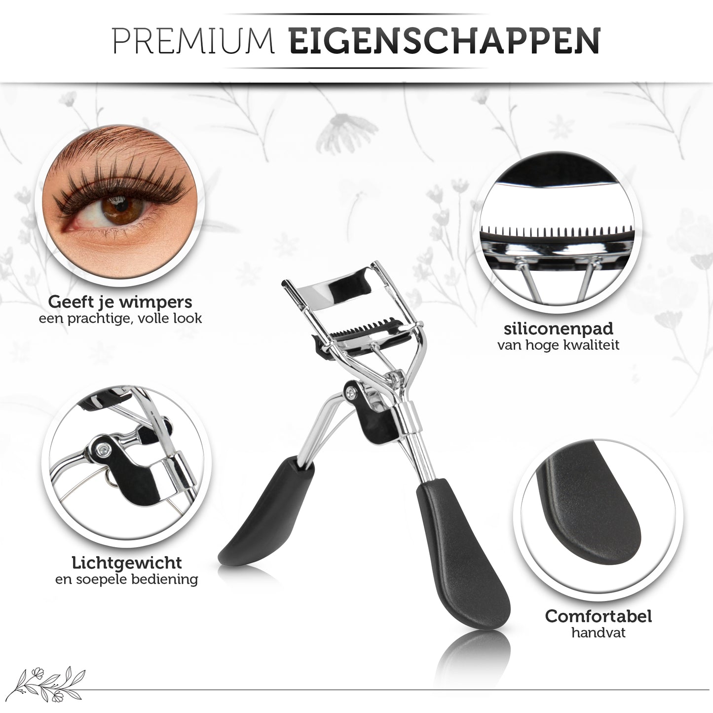 INTER-ESQUE® Wimperkruller Met Kam - Eyelash Curler + 5x Gratis Extra Siliconen Pad - Zwart/Zilver