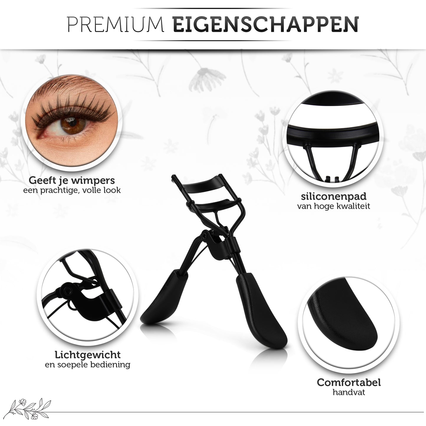 INTER-ESQUE® Wimperkruller - Eyelash Curler + 5x Gratis Extra Siliconen Pad - Zwart