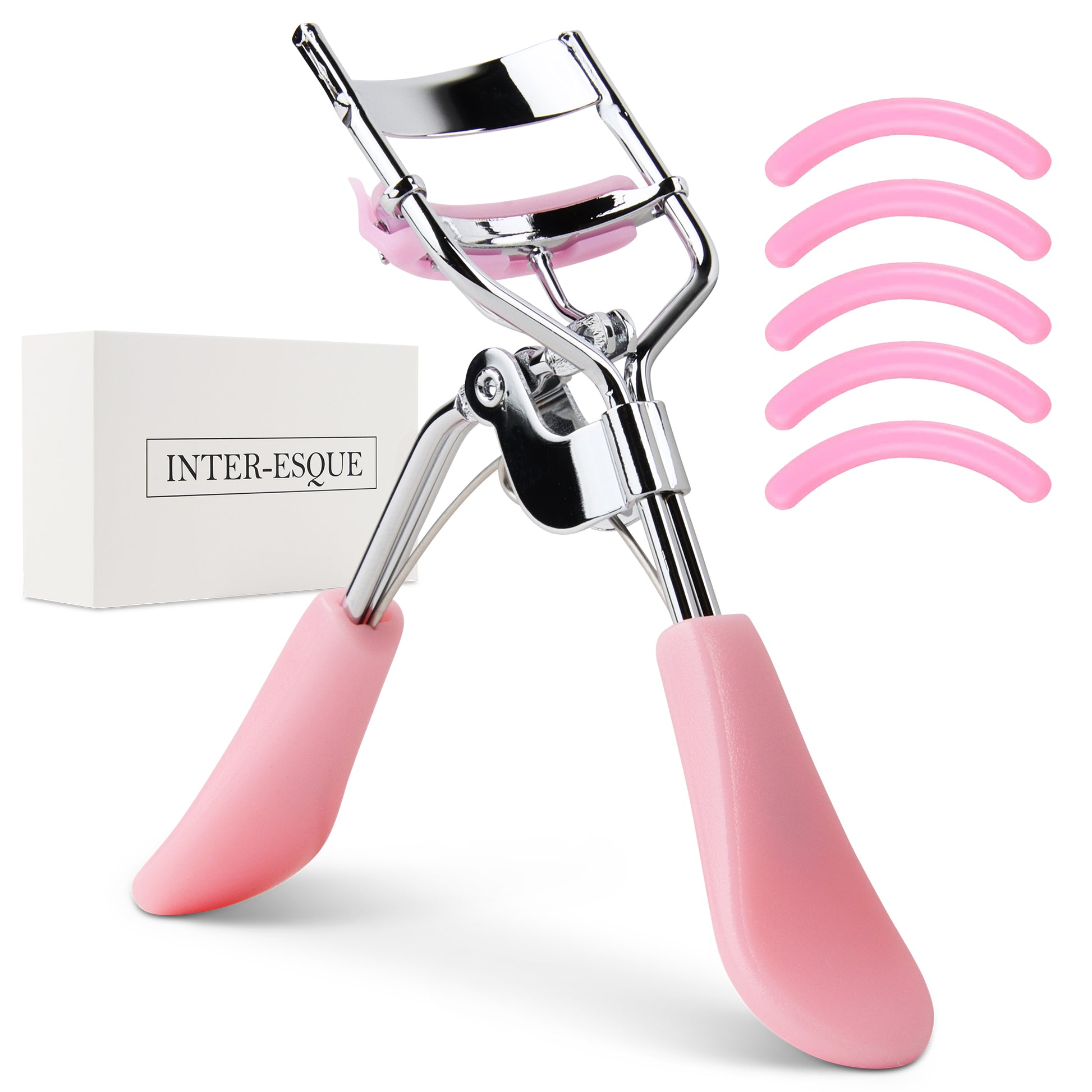 INTER-ESQUE® Wimperkruller - Eyelash Curler + 5x Gratis Extra Siliconen Pad - Roze - INTER-ESQUE