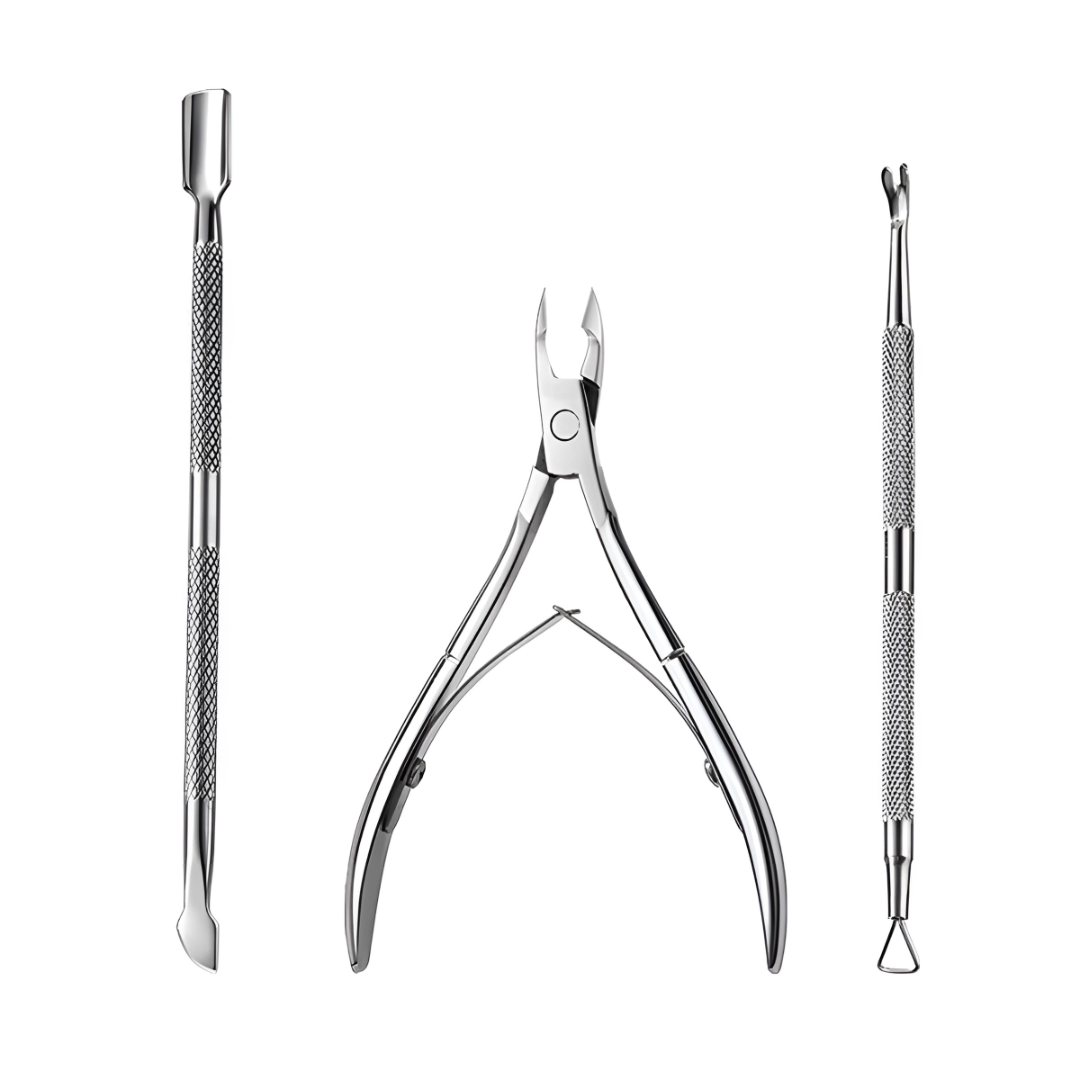 INTER-ESQUE Nagelriem Knipper Set - Nagelriem Verwijderaar - Nagelriem Duwer - Bokkenpootje Nagels - Cuticle Remover - Cuticle Pusher - Zilver