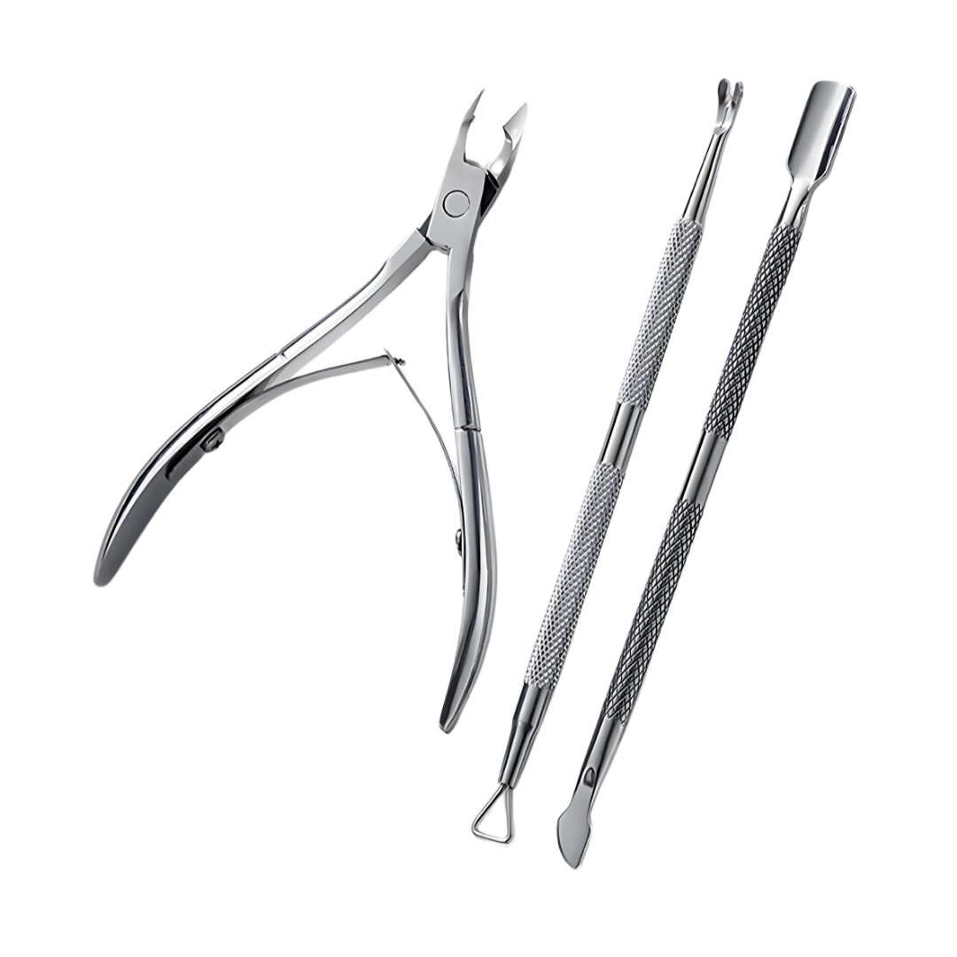 INTER-ESQUE Nagelriem Knipper Set - Nagelriem Verwijderaar - Nagelriem Duwer - Bokkenpootje Nagels - Cuticle Remover - Cuticle Pusher - Zilver