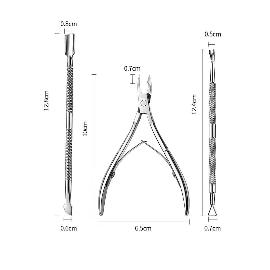 INTER-ESQUE Nagelriem Knipper Set - Nagelriem Verwijderaar - Nagelriem Duwer - Bokkenpootje Nagels - Cuticle Remover - Cuticle Pusher - Zilver